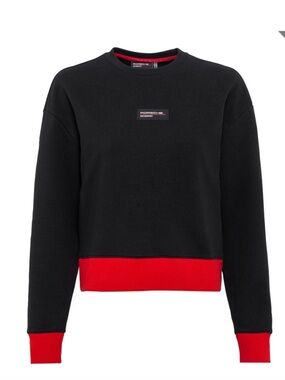 Porsche Womens Sz M Black Red Pullover Sweatshirt Motorsport Fanwear NWT Racing